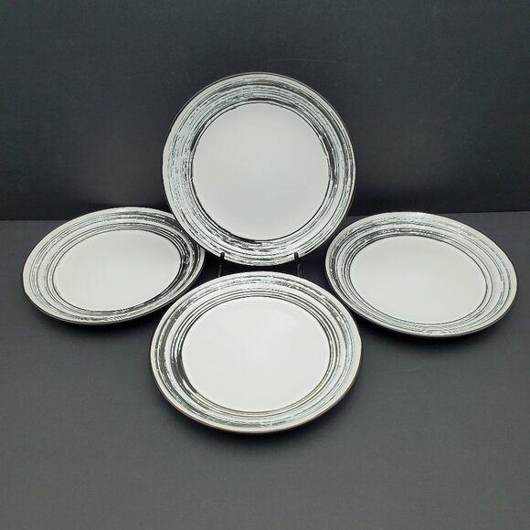 Scratch Collection Salad Plates Gray Black Etched Bands Dessert Plates - Picture 1 of 5